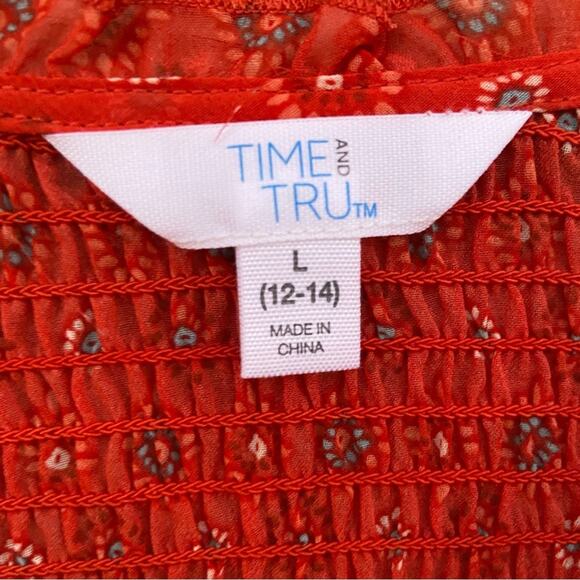 NWT New Time & Tru Womens Large Button Up Front Tie Long Sleeve Sheer Blouse - Picture 3 of 5